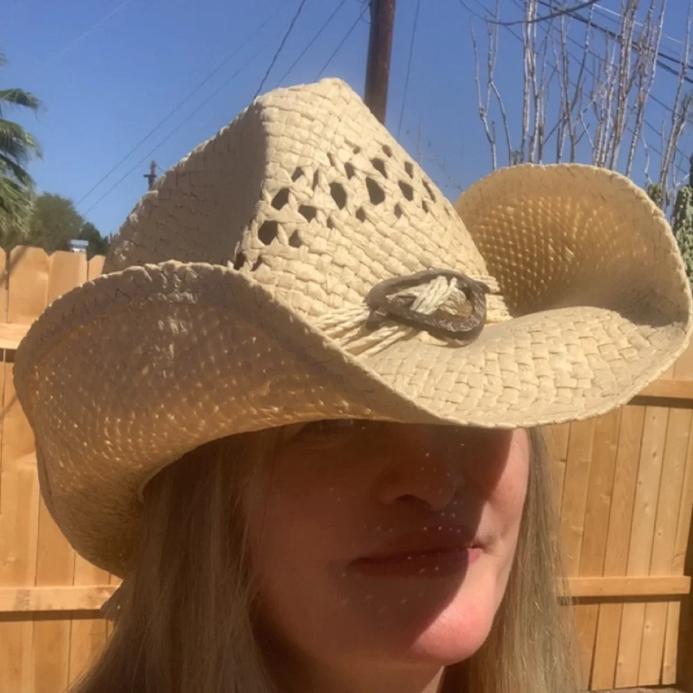 Natural Straw Cowgirl Hat with Rustic Heart Accent - Picture 13 of 13